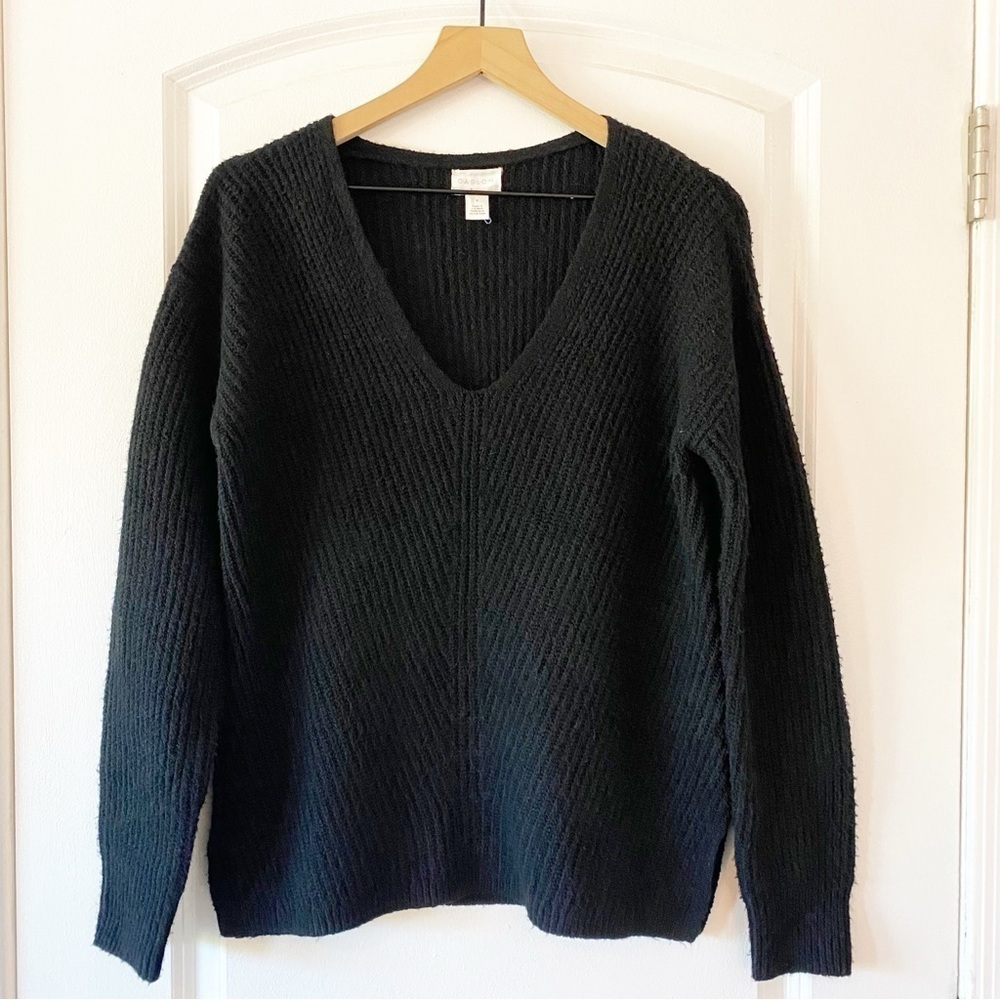 CASLON Black V-Neck Knit Cozy Sweater NWOT